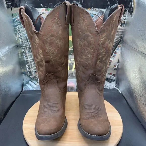Justin Stampede 2551 Brown Leather Pull On Western Cowboy Boots Men's 10EE